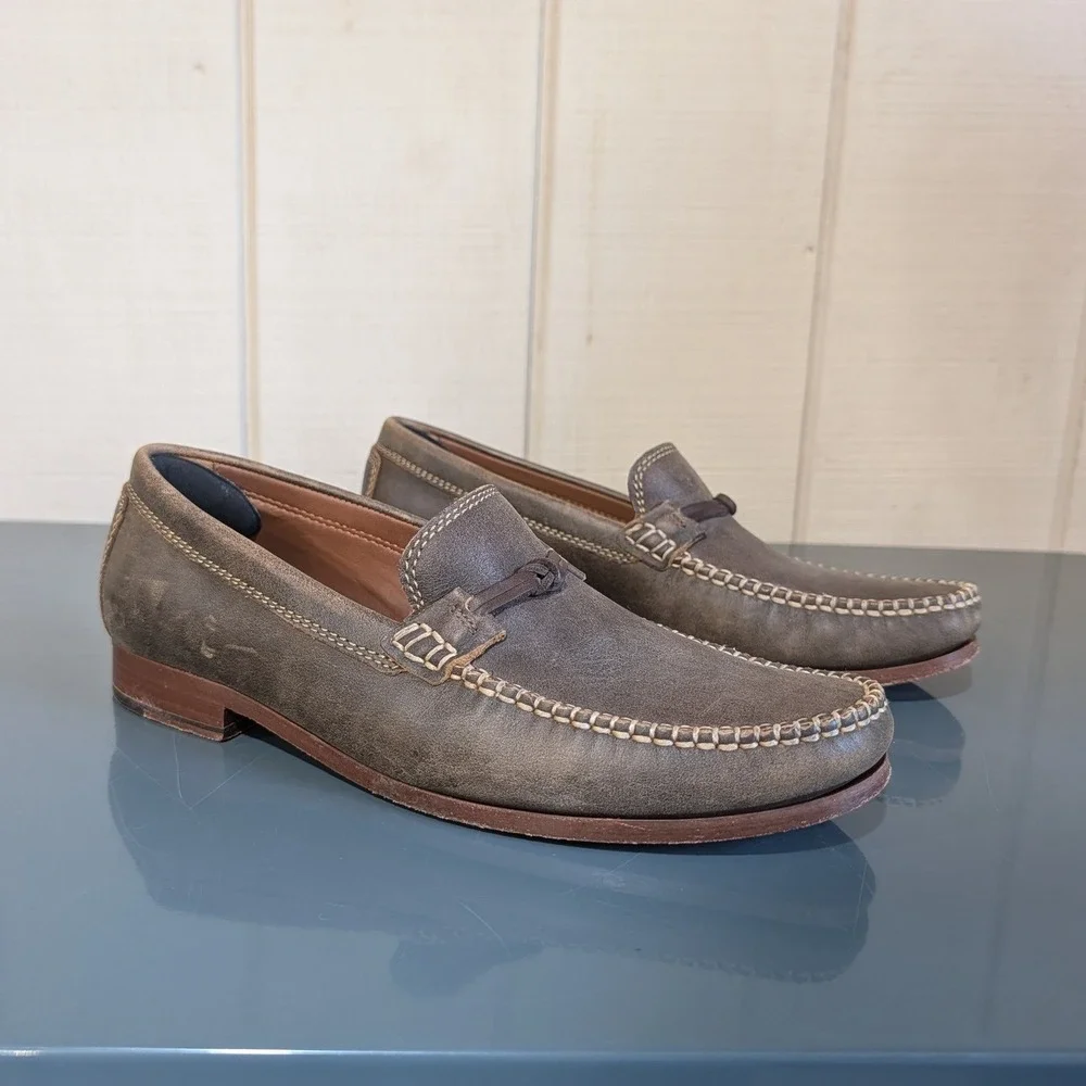 Trask Mens Brown Leather Hand Sewn Moc Toe  Leather Bit Loafers  10M